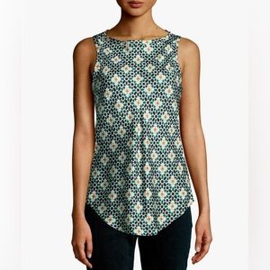 THEORY Racer 2b Tile Print Silk Top in Multi Size Medium